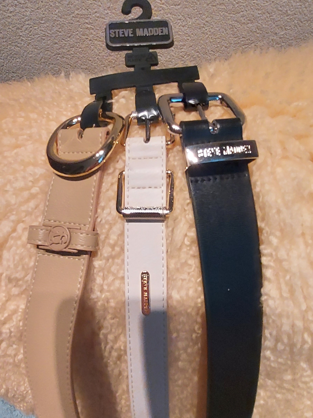 Steve Madden 3-Pack Belt Set in Black, White & Beige